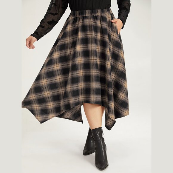 BloomChic Dresses & Skirts - BloomChic Tan Halloween Plaid Pocket Hanky Hem Woven Skirt